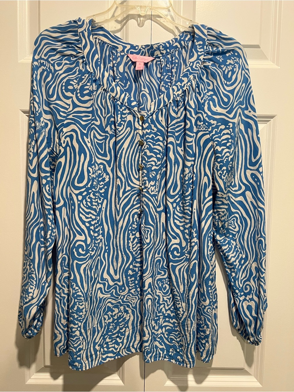 Lilly Pulitzer Elsa top “Night Swimming” Solar Blue and White Seahorse print